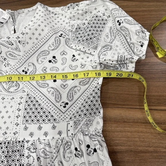 Disney Women's White Black Paisley Patchwork Tiered Mini Dress Size EUR 36/6 - Picture 5 of 9